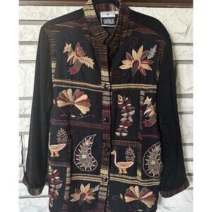 Yak Magik Cotton and Silk Art to Wear Jacket from Nepal size L Embroidered Artsy